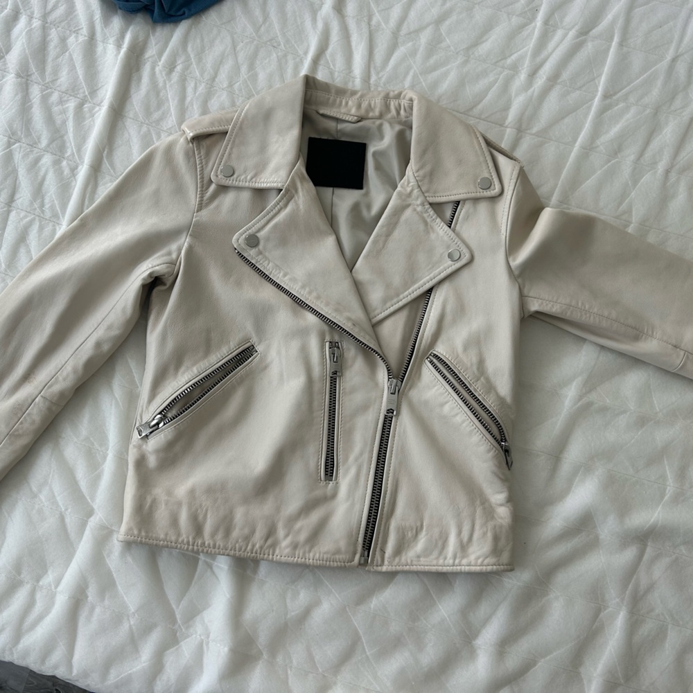 AllSaints White Fern Biker Jacket Size 4 - Picture 4 of 10